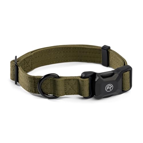 Scout Supply Co.Heavy Duty Dog Collar with Quick-Release Magnetic Buckle, Adjustable Double Layer Nylon Dog Collar for Medium Dogs, (Green, M: 14" to 18") - color: Green, size: M: 14" to 18"