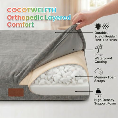 Indestructible Dog Beds Large Sized Dog ，Dual-Layer Construction Crate Bed with Sponge and Memory Foam with Removable Washable Cover, Ultra Soft Surface & Non-Slip Bottom-35 x23 - size: 35"L x 23"W x 3"Th
