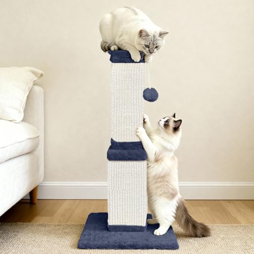32 Inch Cat Scratching Post for Large Cats, Cat Scratcher for Indoor Cats Adults, Sturdy Sisal Scratch Post to Protect Furniture, Blue - color: Blue