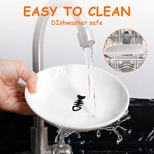 Ceramic Cat Food Plates for Wet Food, Wide Bowls to Stress Relief of Whisker Fatigue Cat Dishes, Shallow Bowls for Kittens and Small Animals with Non-Slip Mat