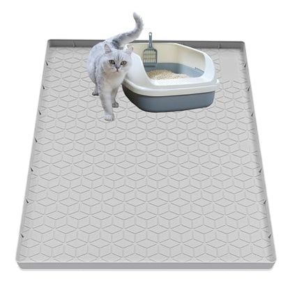 Cat Litter Mat for Litter Box, Silicone Large Cat Litter Trapping Mat - 34x22 in, Waterproof & Non-Slip, Durable & Easy Clean, Light Gray - color: Light Grey, size: 34"L x 22"W