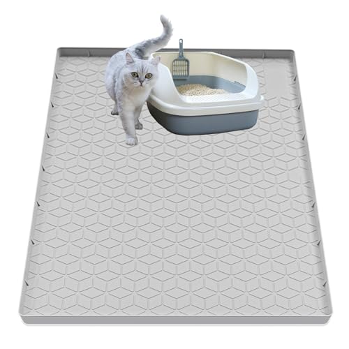 Cat Litter Mat for Litter Box, Silicone Large Cat Litter Trapping Mat - 34x22 in, Waterproof & Non-Slip, Durable & Easy Clean, Light Gray - color: Light Grey, size: 34"L x 22"W
