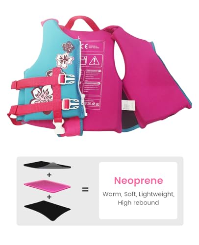Toddler Swim Vest Neoprene Kids Float Jacket Swimming Aid for Children Girls and Boys 20-30-40-50-60-70-80Lbs with Dual Adjustable Safety Straps - color: Pink, size: L(Age Recommend 6-9 Years)