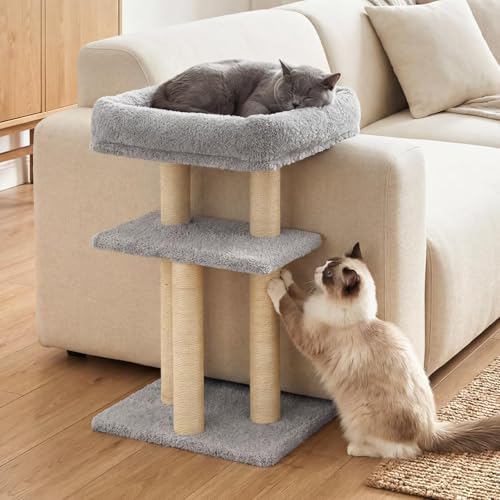 Veehoo Couch Corner Protector for Cats, Couch Corner Cat Scratcher with Tall Cats Bed, Cat Window Perch with Climbing Posts, Size S Fits 23"–24" High Sofa Armrest - size: For 23"-24" Armrests