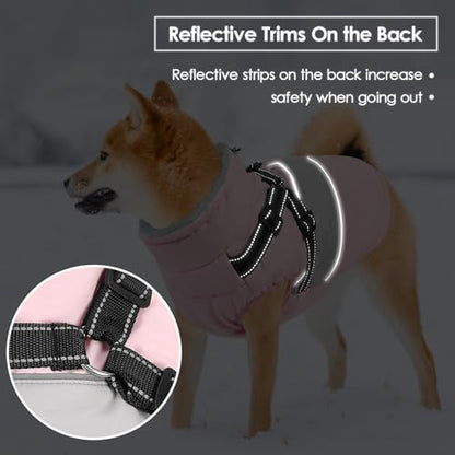 Small Dog Coat with Harness Built in, Warm Dog Jacket Winter with Zipper On Back, Waterproof Pet Snow Jacket Snowsuit Pet Sweater Clothes for Puppy, Pink XS - color: Pink, size: X-Small