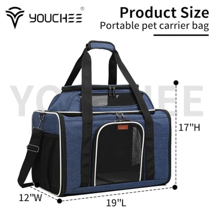 19" L x 12" W x 17" H Inches Cat, Dog Carrier for Pets Up to 25 Ibs, Washable，Soft Sided，Collapsible Travel Puppy Carrier. (Blue) - color: Blue