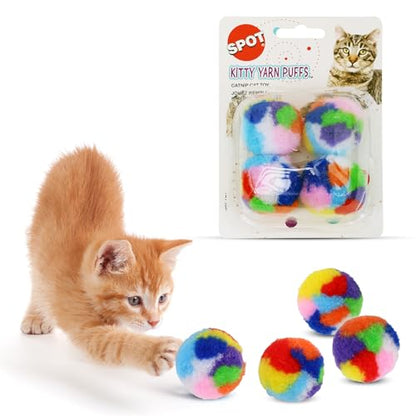 Ethical SPOT Kitty Yarn Puffs Colorful Woolen Yarn Cat Toy Contains Catnip 1.5" Pack of 4 Pet
