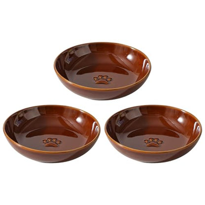 Havniva Ceramic Cat Bowl Whisker Friendly 5.5” Cat Dishes Shallow Cat Food Bowl Anti-Slip Pet Water Bowls for Indoor Cats, Wide Cat Food Dish Prevent Whisker Fatigue (3 Pack) - color: Caramel Brown - B