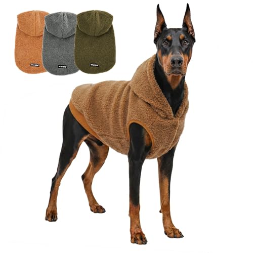 Tuff Pupper Fleece Dog Hoodie Sweater | Teddy Sherpa Outer & Soft Polar Fleece Lining | Adjustable Fit Winter Coat with Hood, Leash Hole, Ribbed Cuffs | For Small Medium Large XL XXL Dogs (Brown, XXL) - color: Brown, size: 80-115 lbs (XX-Large)