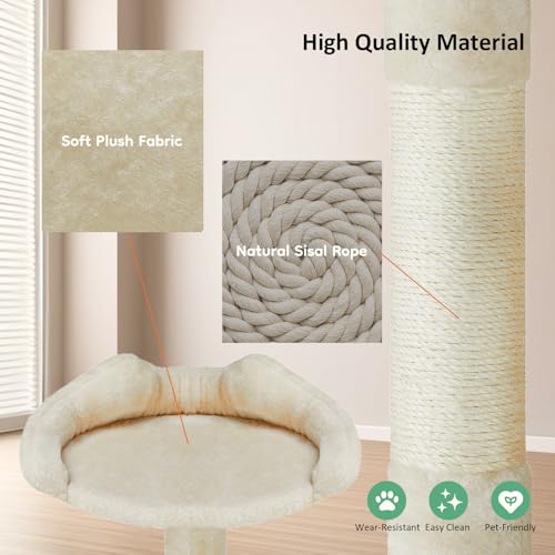 Cat Tree Tower, 54-Inch Cat Tree for Indoor Cats, Multi-Level Furniture Activity Center Cat Tower with Scratching Post, Beige