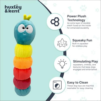 Huxley & Kent Funny Dog Toy w/Squeaker – Power Plush Squeaky Dog Toys for Small, Medium & Large Dogs – Soft Stuffed Animal for Indoor Play & Fetch - Fetchies® Caterpillar, Small - size: Small, style: Fetchies Caterpillar