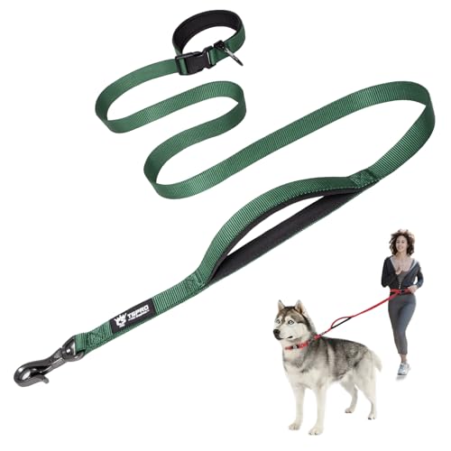 TSPRO Hands Free Dog Leash for Medium to Large Dogs, Adjustable Durable Leash with Comfortable Safety Padded Handle, Heavy Duty Metal Clasp for Walking, Running, Training (Tactical Green) - color: Tactical Green, size: for Medium to Large Dogs