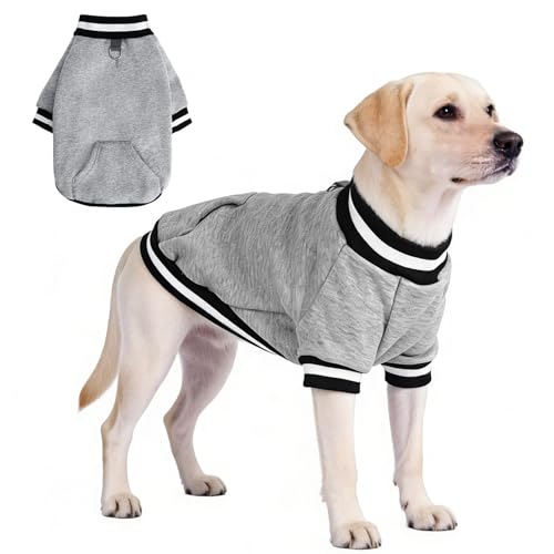 BINGPET Large Dog Sweater Pullover Fleece Vest with Leash Hole & D-Ring,Cotton Dog Hoodie for Small Medium Large Dogs Puppy Boys Girls,Thick Soft Fleece Winter Dog Clothes Cold Weather Sweatshirt Coat - color: Grey, size: L(Chest: 27",Neck: 18",Back: 17")