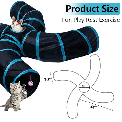 EGETOTA Cat Tunnel for Indoor Cats Large, with Play Ball S-Shape 4 Way Collapsible Interactive Peek Hole Pet Tube Toys, Puppy, Kitty, Kitten, Rabbit (S4 - Black & Blue) - color: S4 - Black & Blue