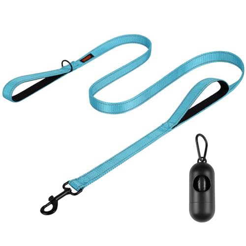 Heavy Duty Dog Leash with 2 Handles - 5FT Reflective Anti-Pull Training Lead for Medium & Large Dogs, Double Handle Leash with Padded Grip, Durable Nylon Pet Leash (Blue) by [CHENEDY] - color: Blue, size: 60 Inch\5FT