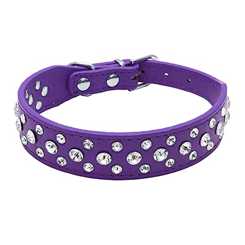 Rhinestone Dog Collar, Bling Rhinestone PU Leather Crystal Diamond Pet Dog Cat Puppy Collar Black S M L XL (XS, Purple) - color: Purple, size: XS