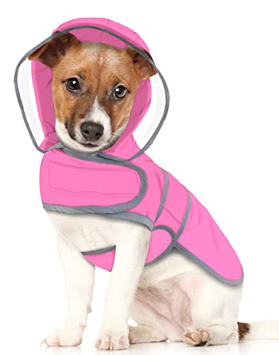 HDE Dog Raincoat with Clear Hood Rain Jacket Poncho for Small Medium Large Dogs Pink - S - color: Pink, size: Small