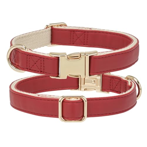 Soft Classic Leather Dog Collar Heavy Duty Padded Collars with Metal Buckle for Puppy Small Medium Dogs (Red,S) - color: Red, size: Small