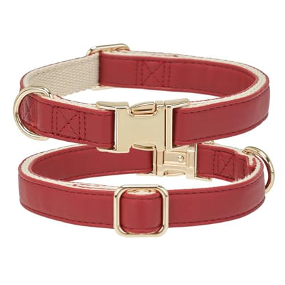 Soft Classic Leather Dog Collar Heavy Duty Padded Collars with Metal Buckle for Puppy Small Medium Dogs (Red,M) - color: Red, size: Medium