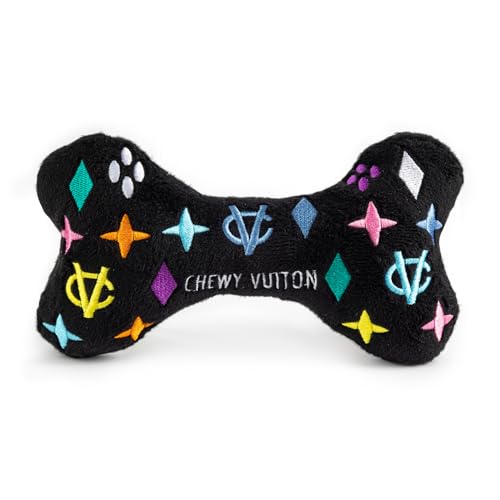 Haute Diggity Dog Chewy Vuiton Bone Plush Squeaky Dog Toy, Soft Durable Designer-Inspired Stuffed Puppy Chew Toys for Small & Medium Dogs, Machine-Washable (Black Monogram) Large - color: Black Bone, size: Large