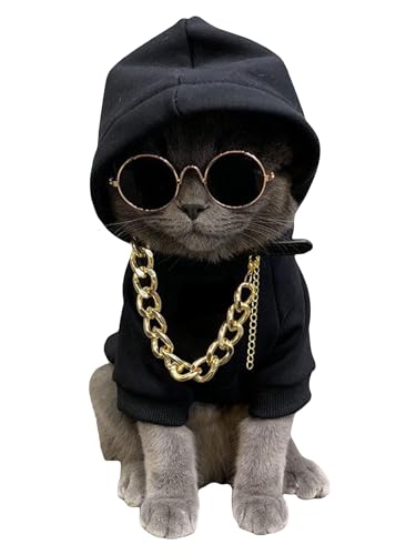 QWINEE 3Pcs Dog Hoodie Cat Apparel Dog Custume Set with Necklace and Sunglasses Pet Clothes for Puppy Small Medium Dogs Cats Multicolor M - color: Multicolor, size: Medium