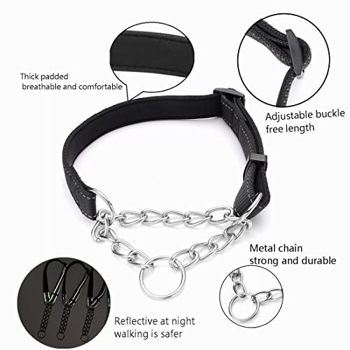 Martingale Dog Collars Adjustable Soft Nylon Reflective Collars with Stainless Steel Chain Walking Training Collars Heavy-Duty Puppy Chain Collars for Small,Medium,Large Dogs(Black,S) - color: Black, size: S-(dog's neck10-15inches)