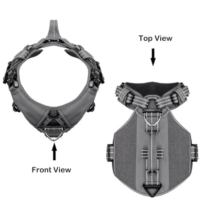 ICEFANG GN8 Tactical Dog Harness with 4X Metal Buckles for Large Sized Dogs,Reflective in Training Walking K9 Dog Vest,No-Pull Front Leash Clip,Adjustable Pet Harness (Grey, Large (Pack of 1)) - color: Grey, size: Large (Pack of 1)