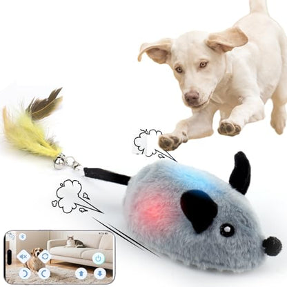 BABORUI Interactive Dog Toys Mouse, Automatic&APP Control Escaping Mice Squeaky Dog Toy with Lights & Auto-Turn, Rechargeable Moving Dog Toys for Small/Medium/Large Dogs & Cats(Grey) - color: APP Control
