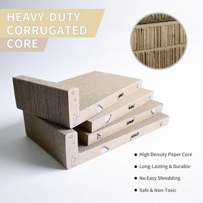 Cat Scratcher with Box, 4 Pcs Cat Scratching Pad High-Density Corrugated (2 Flat & 2 L-Shaped), Corrugated Cardboard Scratch Pad, 1.4in Thick L Scratchers for Kittens with Catnip
