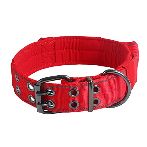 Reflective Dog Collar Heavy Duty Tactical with Control Handle and Metal Buckle for Dog Training(Medium, Red) - color: Red, size: Medium (Pack of 1)
