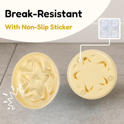 Cat Slow Feeder Bowl – Whisker Friendly Melamine Puzzle Feeding Bowl for Slow Eating – Wet & Dry Food – Dishwasher Safe, Lightweight, Non-Slip (Buttercream, 6.3'') - color: Buttercream, size: 1 Count (Pack of 1)