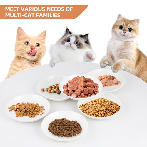 6 Pack Cat Food Bowl, Ceramic Cat Bowls, Anti Whisker Fatigue Cats Bowl Set,5.5 Inches Shallow Wide Kitten Plates for Food and Water (White-D) - color: White-D