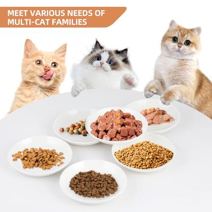 6 Pack Cat Food Bowl, Ceramic Cat Bowls, Anti Whisker Fatigue Cats Bowl Set,5.5 Inches Shallow Wide Kitten Plates for Food and Water (White-E) - color: White-E