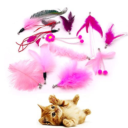 12pcs Cat Feather Toy Replacement for Wand Kitten Toys Interactive Training Bell Inside Playing Gift for Chasing Jumping Exercise Refill Feathers Toy (Pink+Rosepink) - color: Pink+Rosepink