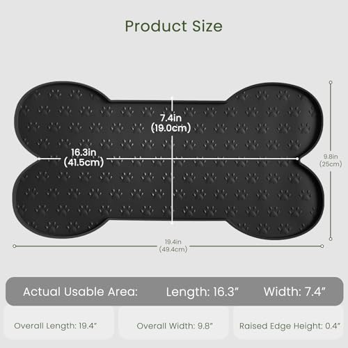 PWTAA Dog Food Mat Anti-Slip Silicone Dog Bowl Mat Thicker Pet Placemat Waterproof Cat Feeder Pad with Raised Edge Puppy Kitten Feeding Mats Suitable Small Medium-Sized Dogs Cats Eating Tray - color: Black, size: 19.4" x 9.8"