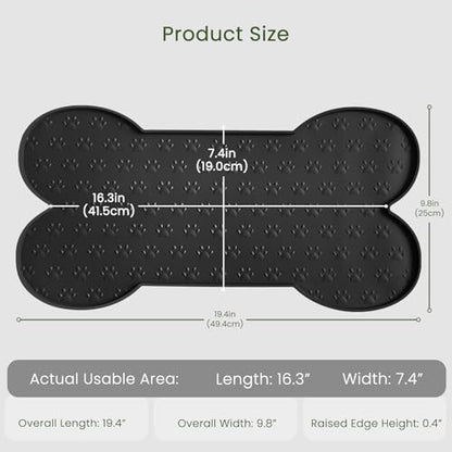 PWTAA Dog Food Mat Anti-Slip Silicone Dog Bowl Mat Thicker Pet Placemat Waterproof Cat Feeder Pad with Raised Edge Puppy Kitten Feeding Mats Suitable Small Medium-Sized Dogs Cats Eating Tray - color: Black, size: 19.4" x 9.8"