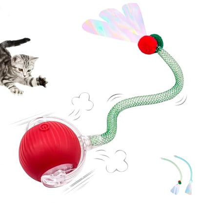 SUPERSUN Interactive Cat Toy Balls, Automatic Rolling Cat Tease Ball with Bird Chirping Sound & 3 Modes, Rechargeable USB Kitten Toys for Indoor Cats, 2 Fun Flexible Tails Stimulate Hunting Instincts