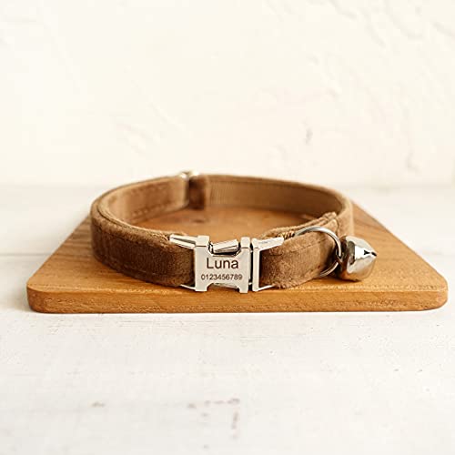 Cat Collar Personalized with Name Phone Number Engraved,Customized with Bell for Small Dogs Puppy Kitten - color: Brown, size: S (6"-10")