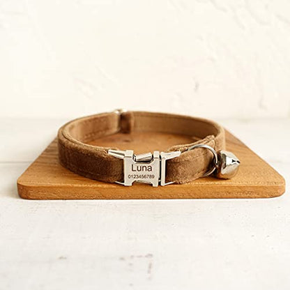 Cat Collar Personalized with Name Phone Number Engraved,Customized with Bell for Small Dogs Puppy Kitten - color: Brown, size: S (6"-10")