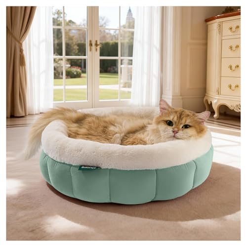 BALANCE Cat Beds for Indoor Cats, Washable Round Cat Bed, Cute Kitten Bed with Anti-Slip Bottom for Kitty and Puppy, 18 Inches, Granite Green - color: Granite Green, size: 18"L x 18"W x 6.5"Th
