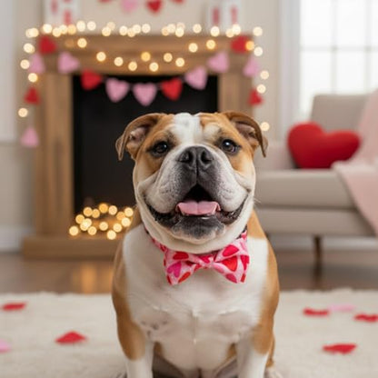 Valentine Dog Collar with Bow Tie, Holiday Quick-Release Red and Pink Heart with White Polka Dots Pattern for Small Medium Large Pets Puppies - color: Valentine Pink Heart, size: Small-(11"-17") Neck * 5/8" Wide
