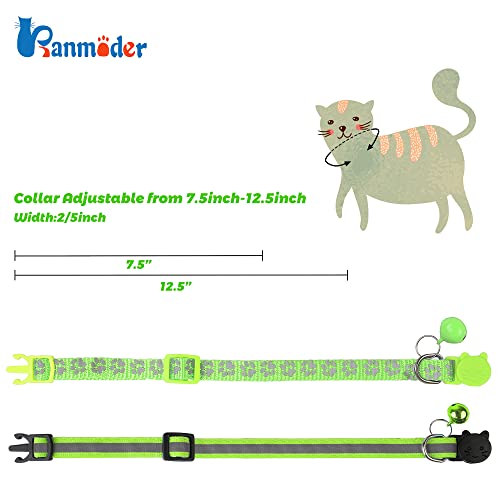 2 Pack Reflective Cat Collar Breakaway with Bell,Personalized Kitten Collars,Adjustable Safety Buckle Collar for Male Cats Girls & Boys (Light Green) - color: Light Green
