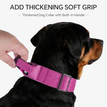 Tactical Thick Dog Collar, Adjustable Training Nylon Dog Collar, Heavy Duty Metal Buckle & Control Handle for Small Medium Large Dogs (L, Hotpink) - color: Hotpink, size: L