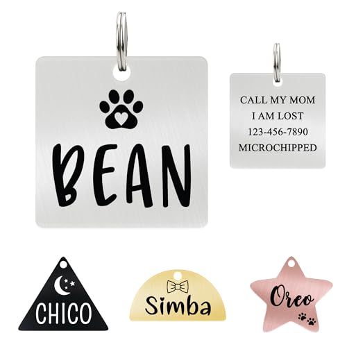 Ultra Joys Personalized Cat Collar Name Tag Small Pet ID Tags for Cats - Customized Mini Cute Dog Cat ID Tag - Bothside Engravable Lightweight Durable Stainless Steel - Square Tag in Silver - color: Square-silver