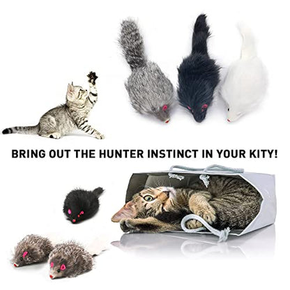Rabbit Fur Cat Toys Interactive Cat Toy Mouse with Rattle Fake Mice Kitten Toys for Indoor Cats Fuzzy Cat Mice Toys Realistic Squeaky Mouse Cat Toy Furry Mice Cat Toys,12Pcs