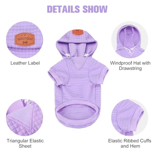 BEAUTYZOO Small Dog Hoodie Sweater with Pockets, Dog Clothes for Small Medium Dogs Boy Girl, Waffle-Like Laminated Cotton Pet Coats with Hat and Leash Hole, Purple S - color: Purple, size: S (Back: 12",Chest: 16", Neck: 10")