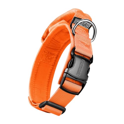 OneTigris Tough Dog Collars, Tactical Dog Collar with Handle, Milltary Adjustable Dog Collar with Heavy Duty Metal Buckle for Training (Orange, S) - color: Orange, size: S