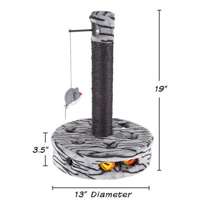 Cat Scratching Post - Interactive Play Area with Sisal Rope Scratcher and Hanging Toy for Indoor Cats - Scratch Tree for Pets by PETMAKER (Black/Gray)