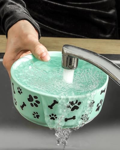 UBEE Ceramic Dog Bowl Set of 2, 5.5 inch Dog Food Bowl Dish with Bone Paw Pattern, Pet Food Water Dish Feeding Plates for Small Dogs, Puppy and Cat, Green - color: Green-dog paw, size: 5.5 inch x 2