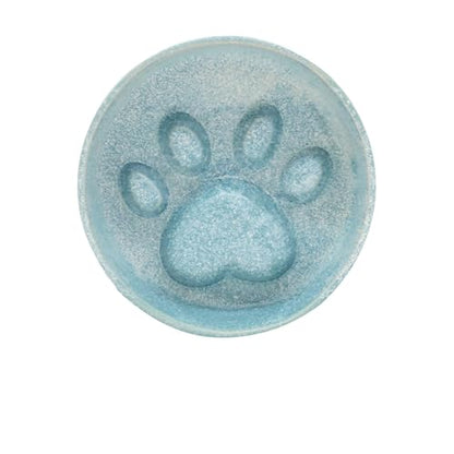 Ceramic Slow Feeder Bowl, 6.69 x 5.7 inches, Elevated Design with Paw Pattern, for Cats and Small Dogs (Blue) - color: Blue